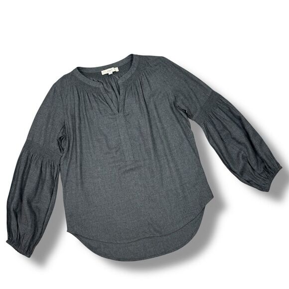 Loft V Neck Pop Over Boho Peasant Blouse Long Sleeve Denim Gray Small - Picture 12 of 12